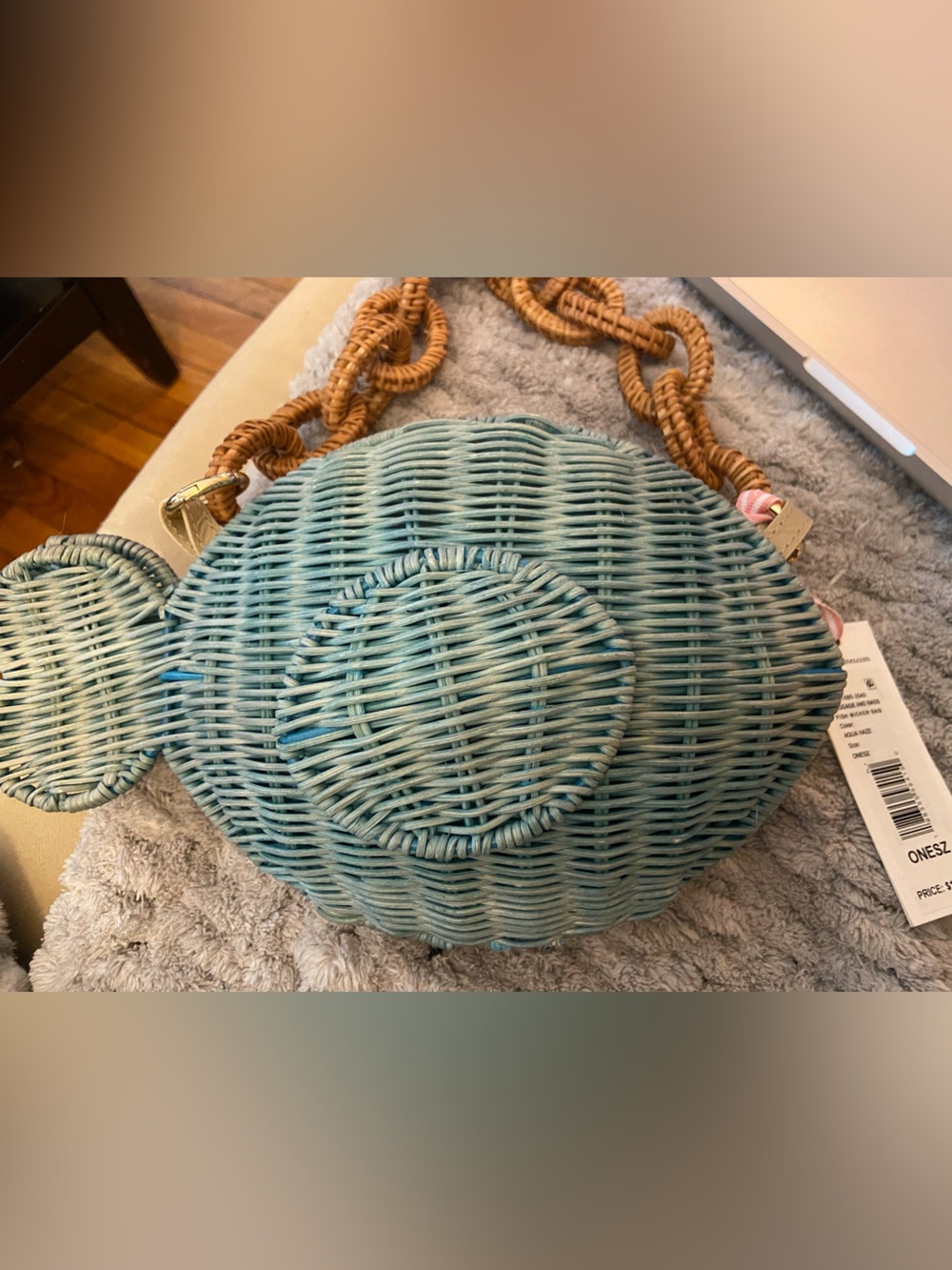 NWT - Vineyard Vines Blue / Aqua Wicker Fish-Shaped Handbag - Picture 6 of 6